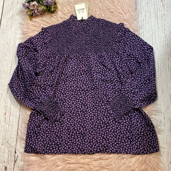 NWT Barbour Midhurst  Floral Purple Mockneck Top sz 14 - Picture 1 of 9